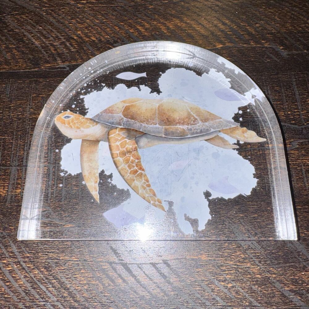 Clear Acrylic Sea Turtle Decor Coastal Nautical Ocean Beach Decorative Block
